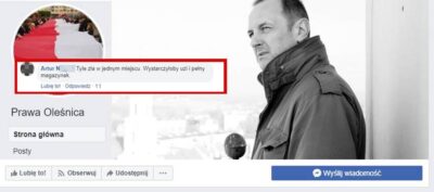 Kontrowersyjny komentarz na stronie Prawa Oleśnica. Dlaczego nie został usunięty?