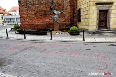 Policja zajmie się sprawą kontrowersyjnego napisu przy bazylice