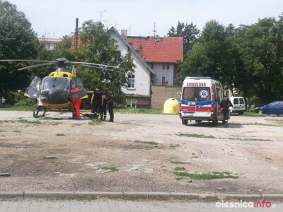 LPR lądował w Oleśnicy. Pogotowie zabrało mężczyznę, który wyskoczył z 2 piętra