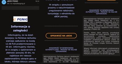 Oszuści podszywają się pod PGNiG i sugerują uregulowanie rzekomych zaległości