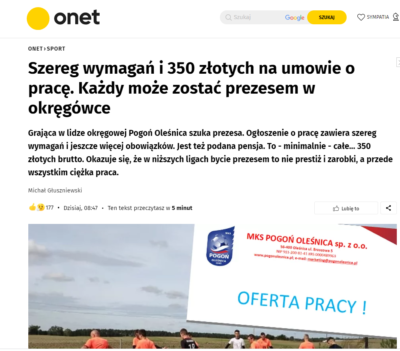 Ogólnopolski portal o naborze na prezesa Pogoni. Pensja… 350 zł