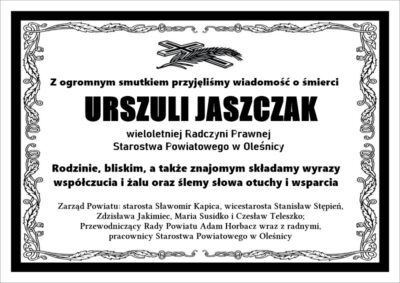 Nie żyje Urszula Jaszczak, wieloletnia radczyni oleśnickiego starostwa