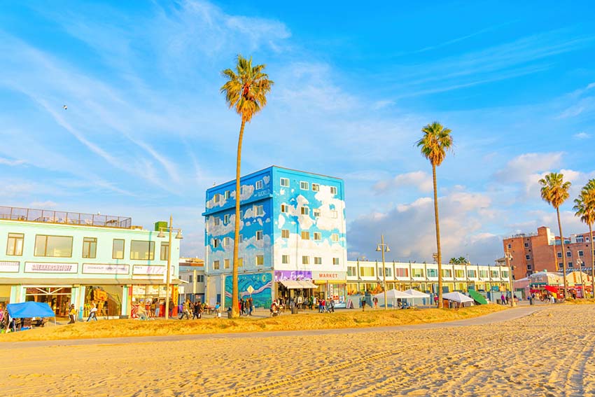 Los Angeles, California - December 29, 2022: Shops and Boutiques along the Ocean Front Walk at Venice Beach