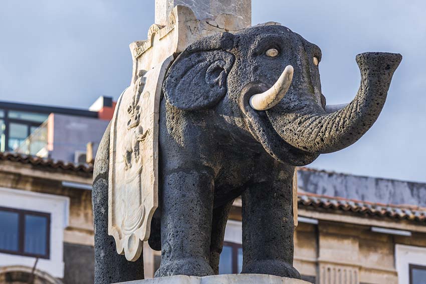Famous symbol of Catania - Elephant Fountain, island of Sicily, Italy