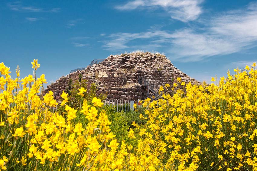 View of archeological nuragic complex of Su Nuraxi di Barumini. UNESCO World Heritage List