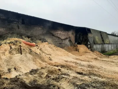 Pożar hali magazynowej w Działoszy. Na miejscu pracowało kilkanaście zastępów straży pożarnej