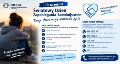 Światowy Dzień Zapobiegania Samobójstwom. Policja apeluje: Twoje słowa mogą uratować życie